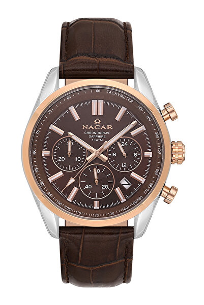 Nacar ساعة يد رجالية رياضية باللون البني من زجاج الياقوت NC34- 290713 -EKL2