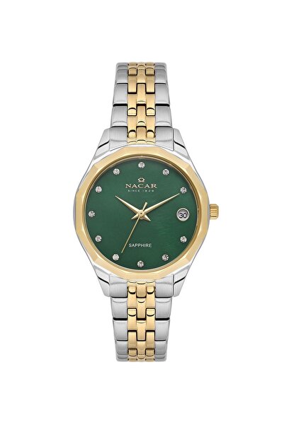 Nacar ساعة يد نسائية من الزجاج الفضي والذهبي NC34-39B715-CNMS
