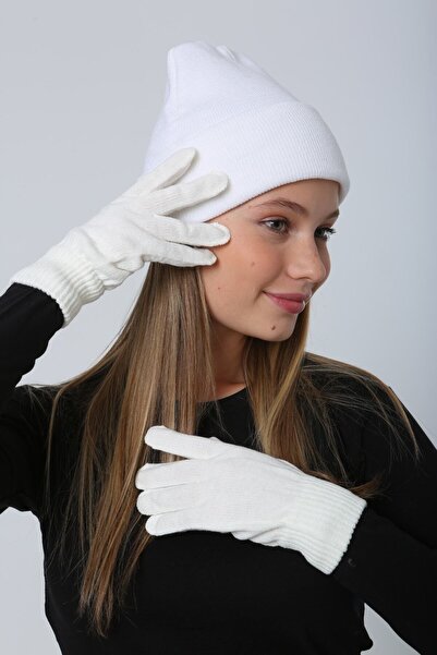 MARBERRY Λευκά πλεκτά γάντια Unisex