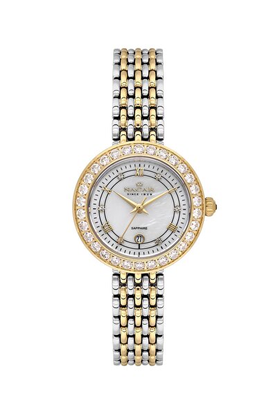 Nacar ساعة يد نسائية باللون الفضي والزجاجي الذهبي NC34-39B717-CSMS