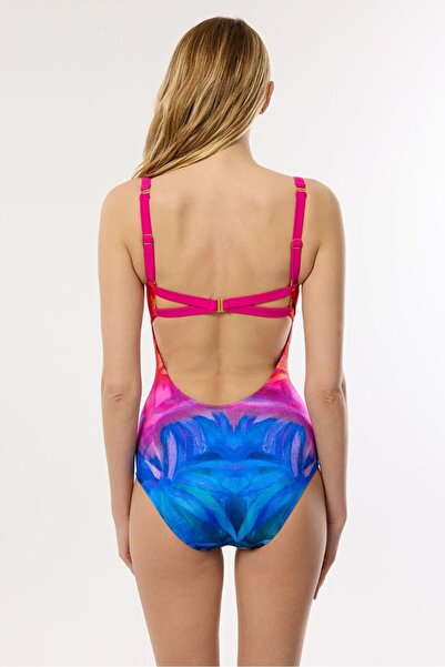 AYYILDIZ 4307 Purple Fuchsia Patterned Swimsuit