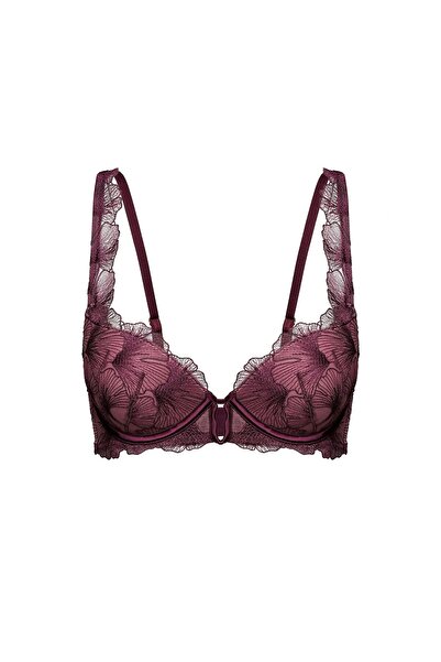 ESOTIQ Sutien push-up cu burete și armatură, cu dantelă în față cu frunze de ginkgo, decupaj sexy | Cecylia