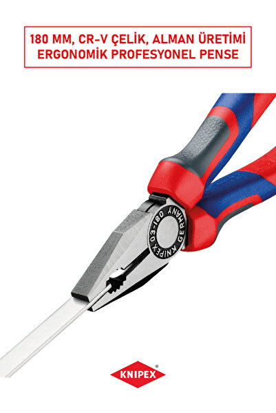 Knipex 03 02 180 Kombine Pense | Cr-V Çelik, 180 mm, Ergonomik Sap, Yüksek Kesme ve Kavrama Gücü