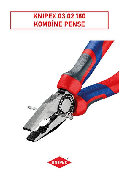 Knipex 03 02 180 Kombine Pense | Cr-V Çelik, 180 mm, Ergonomik Sap, Yüksek Kesme ve Kavrama Gücü