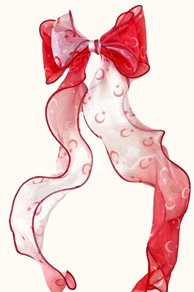 New Obsessions Alice Turkish Flag Red-White Long Tulle Bowknot Hair Clip