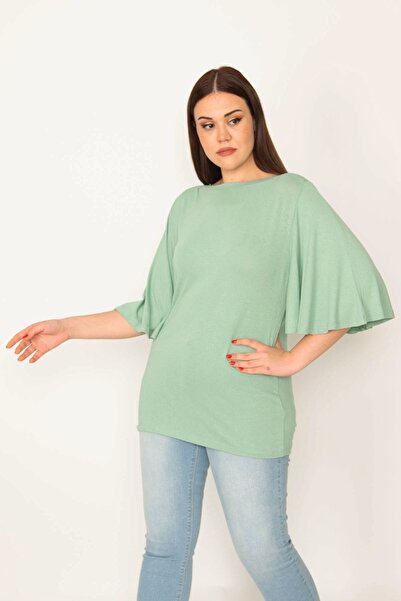 Şans Γυναικεία μπλούζα βισκόζης μεγάλου μεγέθους με πράσινη φλούδα 65n29671
