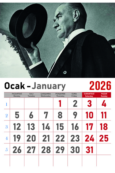 Orkide Matbaacilik Takvim - Spiralli 12 Yaprak 32x47 cm - Atatürk Resimli Kuşe Kağıt Duvar Takvimi-2026