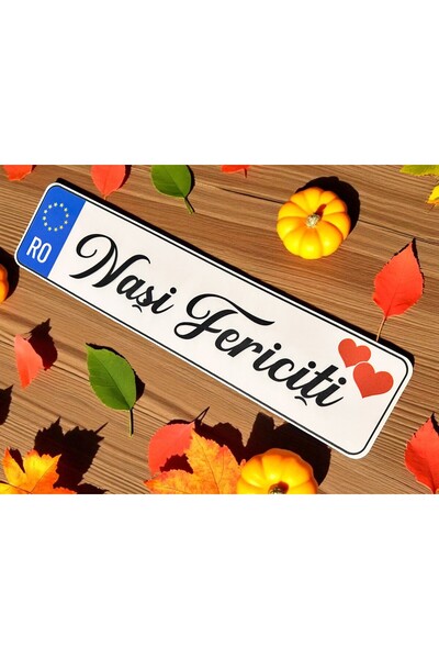 OEM Placuta numere masina pentru nunta Nasi fericiti, 52x12cm, MDF