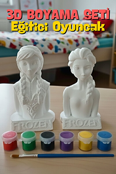 Craft3D Atölye Elsa ve Anna (Karlar Kraliçesi) %100 Beton Biblo Çocuk Boyama Etkinliği HEDİYE PAKETİ İLE BERABER