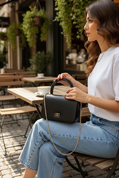 Classbag Zincir Askılı Siyah Renk Minimal Kadın Abiye-El Ve Omuz Çantası