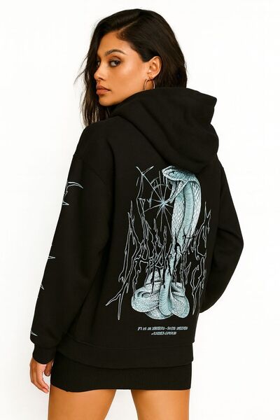 DEEP BEACH Оверсайз-светр з капюшоном і кишенями-кенгуру, унісекс, з принтом