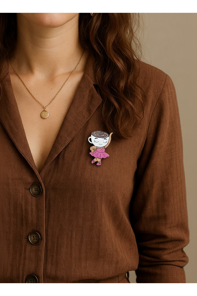 gokmentoy Ballerina Cappucino Ahşap El Boyaması Broş