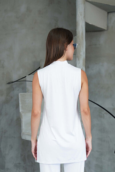 penyebizden Viscose Sleeveless Tunic - White