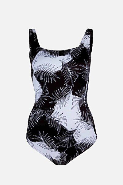 AYYILDIZ 49352 Siyah Yaprak Desenli Toparlayıcı Mayo