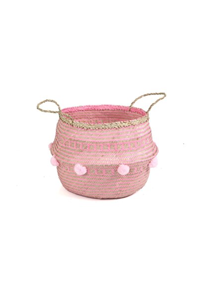 KANCAEV سلة صغيرة من الخوص قابلة للطي باللون الوردي