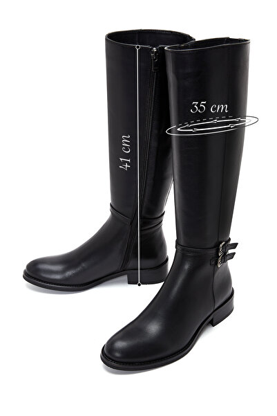 Derimod Women's Black Zippered Buckle Detailed Leather Boots 25Wfd280518