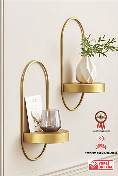 MetaQuartz Aksesuar Gold 2 adet Yeni Dekor Duvar Rafı - Modern Dekoratif - Chakra Konsept - Duvar Rafı