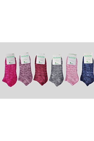 Socketta Kadın Bambu Havlu 6'lı Karışık Renk Dikişsiz Patik Çorap – Premium