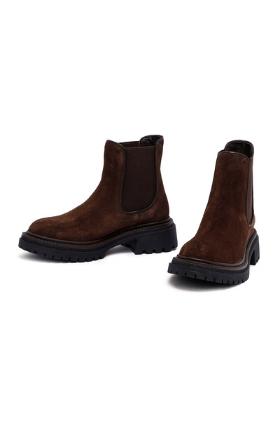Derimod Kadın Kahverengi Kalın Tabanlı Süet Deri Chelsea Bot 25WFD153110
