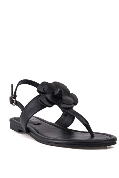 stato صندل نسائي بتفاصيل زهرية باللون الأسود