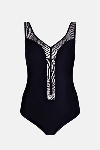 AYYILDIZ 4302 Silver Gilt Detailed Black Swimsuit