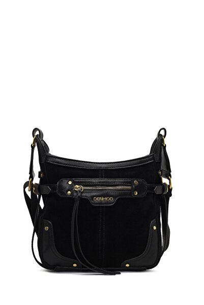 Derimod Women's Black Long Strap Suede Leather Crossbody Bag 25Abd244210