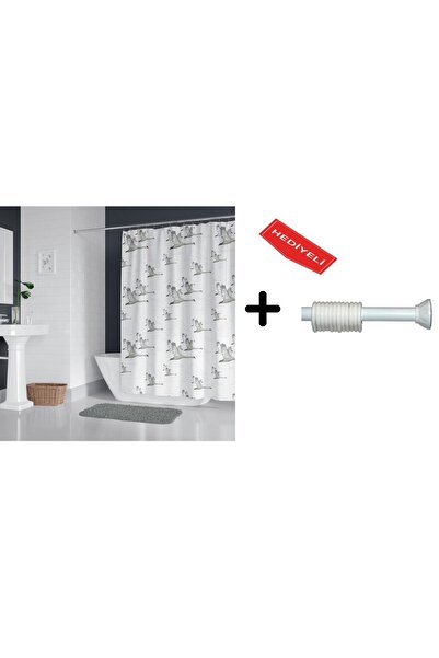 Zethome Banyo Duş Perdesi 6771 120x200 Perde Borusu Askı Aparatı 90x130 Hediyeli