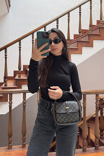 NOTHING Women's Monogram Brown Gold Accessory Detailed Adjustable Strap Hand Shoulder and Crossbody Bag Miya