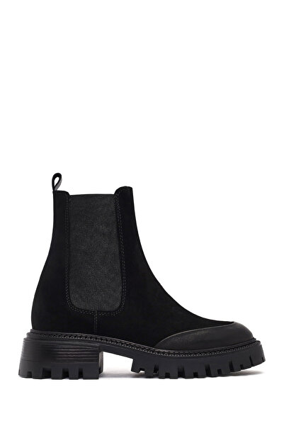 Derimod Kadın Siyah Kalın Tabanlı Süet Deri Chelsea Bot 25WFD150710