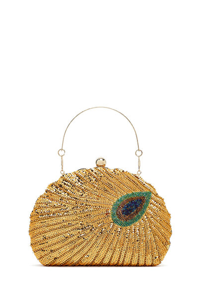 Derimod Women's Gold Long Chain Strap Sequin Box Evening Dress Handbag 25Abd295346