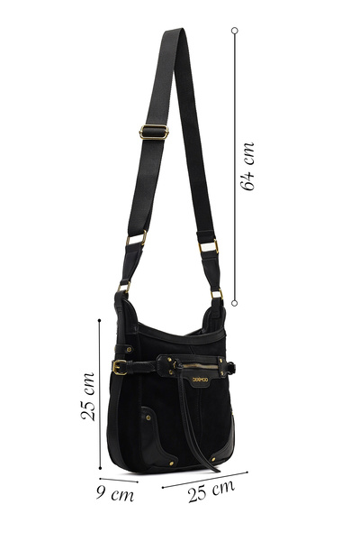 Derimod Women's Black Long Strap Suede Leather Crossbody Bag 25Abd244210
