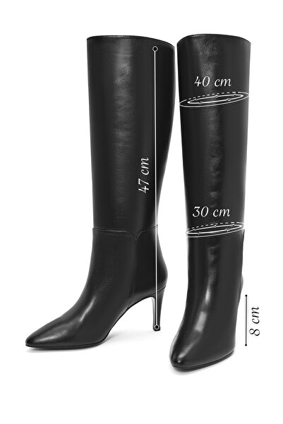 Derimod Women's Black Thin High Heel Leather Boots 25Wfd161418