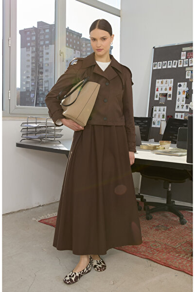 Fatma Atasoy Pileli Acı Kahve Trenç Etek