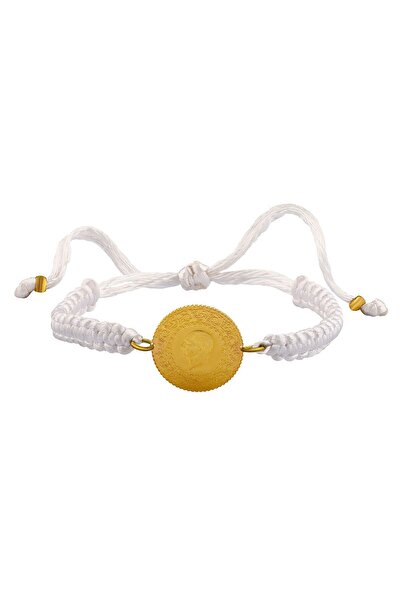 aga kulche 22 Ayar Çeyrek Altınlı Beyaz İpli Bileklik