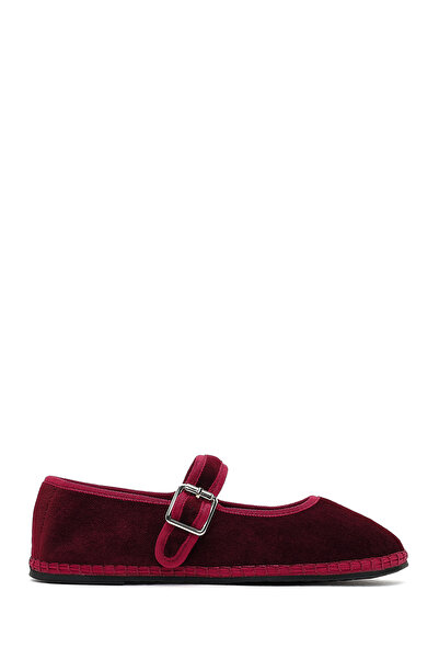 Derimod Women's Burgundy Buckle Fabric Ballerinas 25Afd20556F