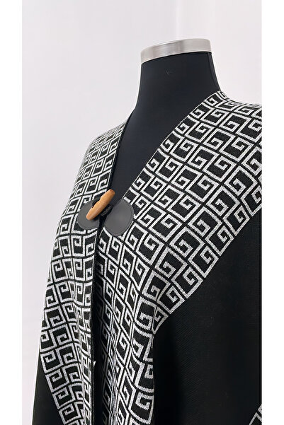 Onur Ψάθινο μοτίβο Τιρίκο Παντσό Χοντρό χειμωνιάτικο νέο προϊόν με κουμπιά Άνετο στη χρήση Ποιοτικό (Μαύρο-άσπρο)