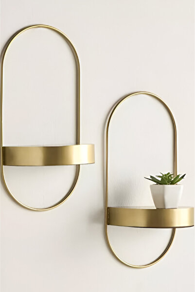 MetaQuartz Aksesuar Gold 2 adet Yeni Dekor Duvar Rafı - Modern Dekoratif - Chakra Konsept - Duvar Rafı