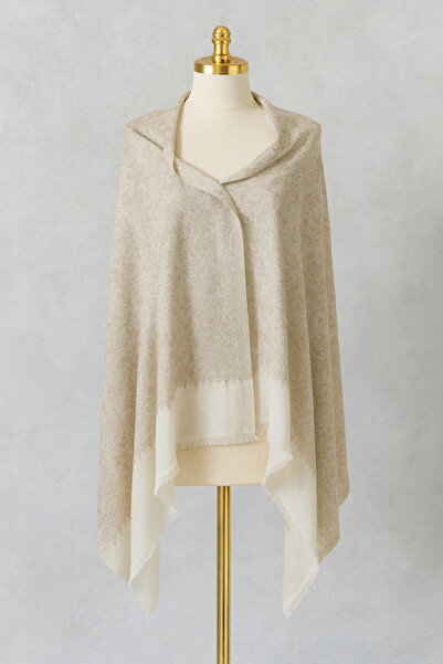 Hazard Taşlı Su Yolu Desenli Krem-Bej Şal