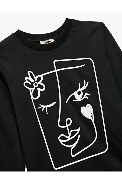 Koton Bavlněné tričko s dlouhým rukávem a výstřihem