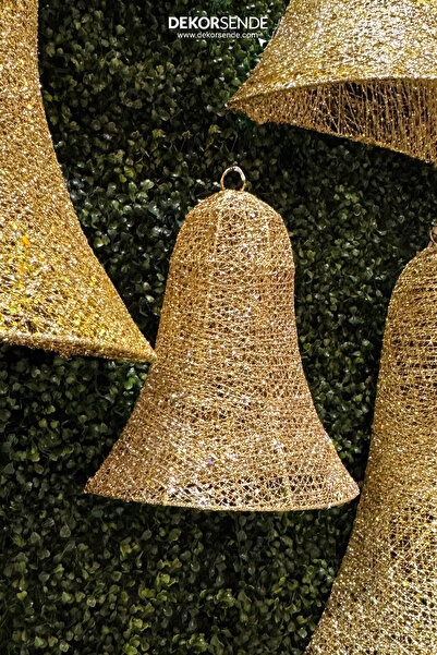 Dekorsende Christmas Ornament Glittered One-Way Wire Half Bell Gold 30 cm