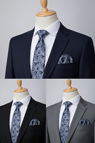 Elegante Cravatte Темно-синій краватка з візерунком у вигляді листя - в спеціальній коробці