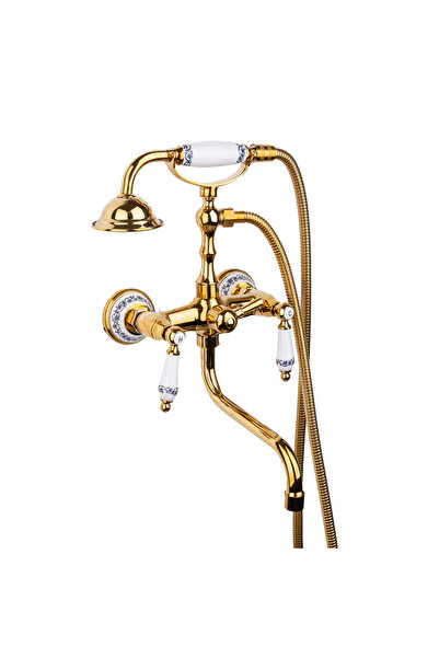 Trendy's Μπαταρία μπανιέρας TRENDY'S, μακρύ κινητό στόμιο με κεραμικό κέντημα