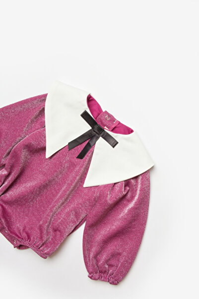 Le Mabelle Fuchsia Collar Detailed Glitter Baby Girl Jumpsuit - Bailey