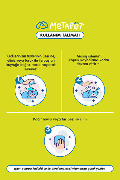 Metapet Yavru Kediler Için Kuru Şampuan, Doğal Tüy Bakım Ürünü, Durulanmayan Susuz Köpük Yıkama