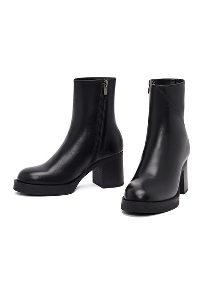 Derimod Γυναικείες δερμάτινες μπότες με χοντρό τακούνι με φερμουάρ 25WFD512218