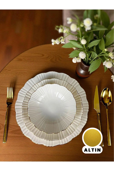 qtahya homes queen of kütahya Timeless Elegance Yemek Takımı 24 Parça Gerçek Altın Lüks Modern