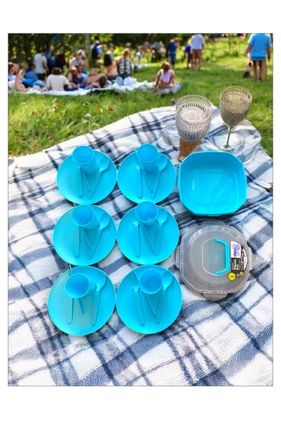 Trend Home Life Lüx 32 Parça Turkuaz Piknik Seti