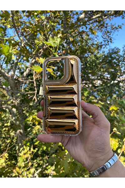 GtTech iPhone 16 Pro Uyumlu Gold Puffy Bulding Hava Yastıklı Kılıf Kapak