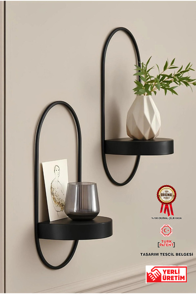 MetaQuartz Aksesuar Siyah 2 adet YENİ Dekor Duvar Rafı - Modern Dekoratif Chakra Dizayn Duvar Rafı
