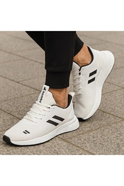 homiro Unisex Lace-Up Knitwear Poly Sole Αθλητικά Παπούτσια-Λευκό-Μαύρο